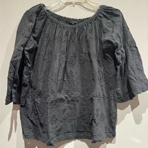 Lucky Brand gray 3/4 sleeves boho peasant blouse size large